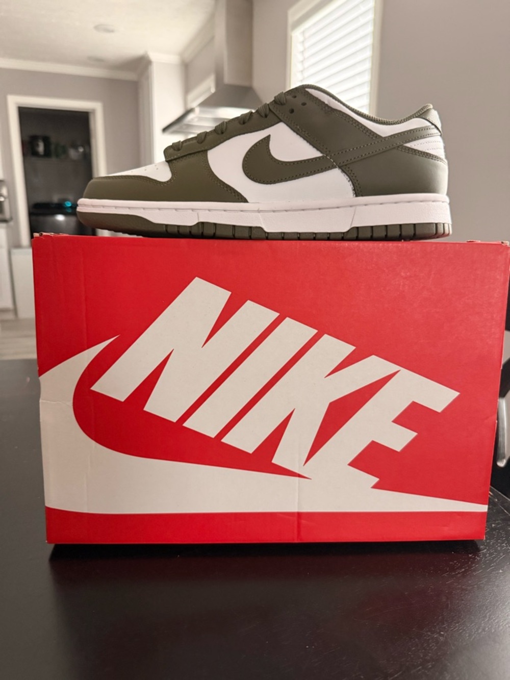 Nike Dunk Low-Top Sneakers in White / Medium Olive White